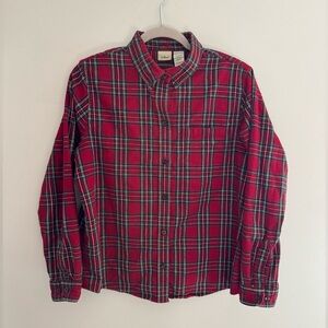 LL Bean Women’s Medium Petite Flannel Long Sleeve Shirt Scotch Plaid 100% Cotton